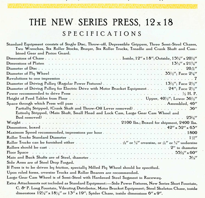 12x18
                  Chandler & Price Platen Press Specifications