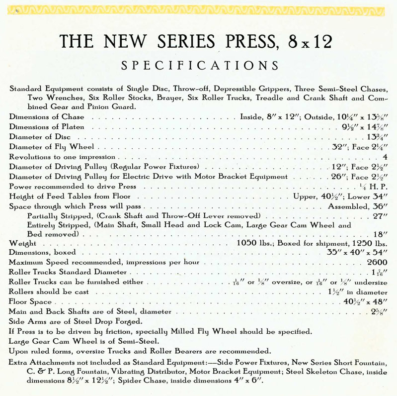 8x12
                  Chandler & Price Platen Press Specifications
