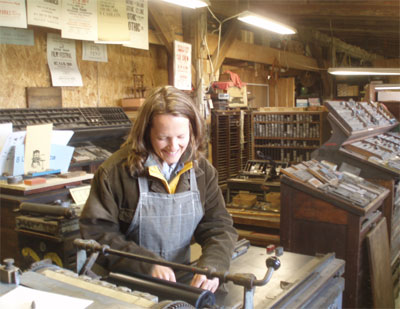 Barbara deWilde Sheldon on the Vandercook