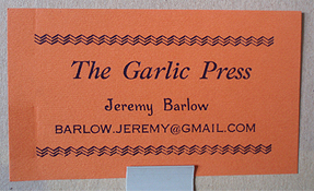 Jeremy Barlow card for The Garlic Press