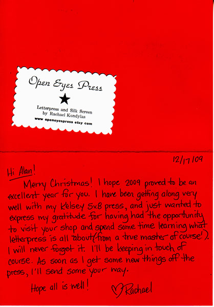 Christmas Card sent by
                      Rachel