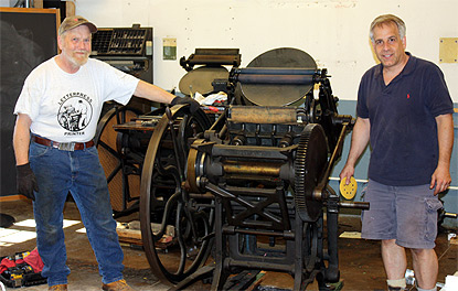 Burt & Alan working on Irwin & Clara - 2 10x15 C&P Platen Presses