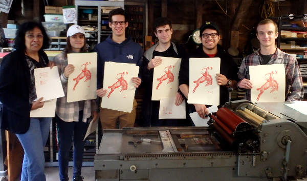 Students from RVCC at Vandercook Proof Press