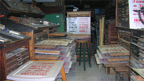 Posters drying at
                    Excelsior Press