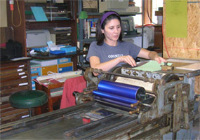 Rachael Printing on the
                      Vandercook