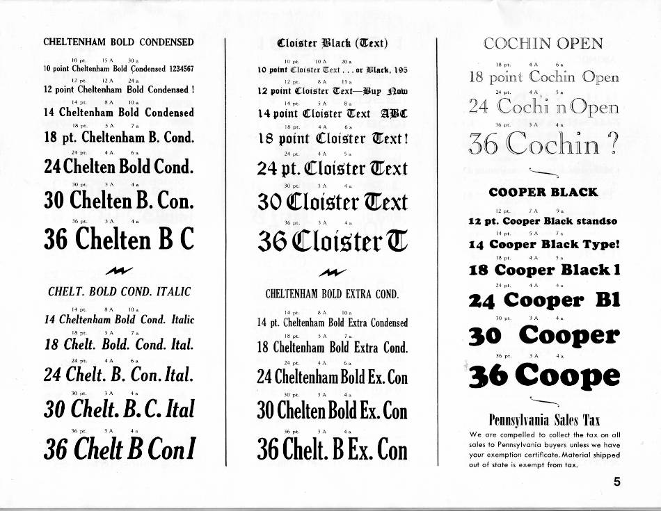 Quaker City Type Catalog Page 5