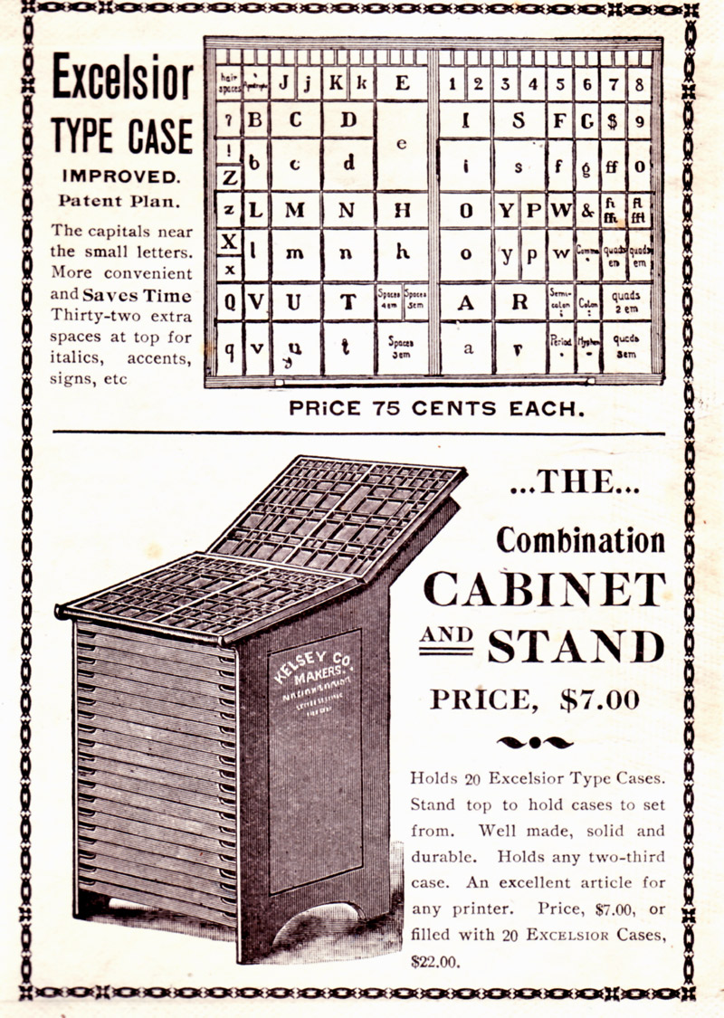 Kelsey Excelsior Type Case Layout - circa 1892