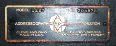 Mulitlith Model 1227 Offset Press Name Plate circa 1930-40