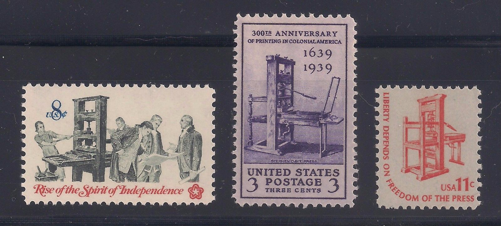 Postage Stamps showing Stephen Daye Press