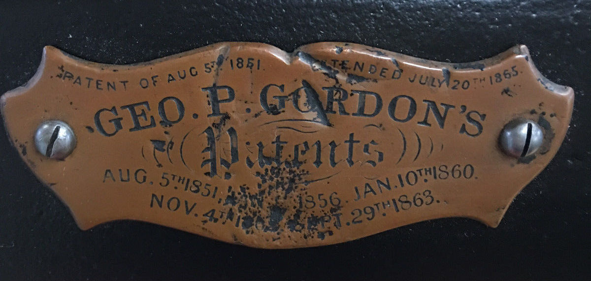 Gordon Press Nameplate - with
                patent dates