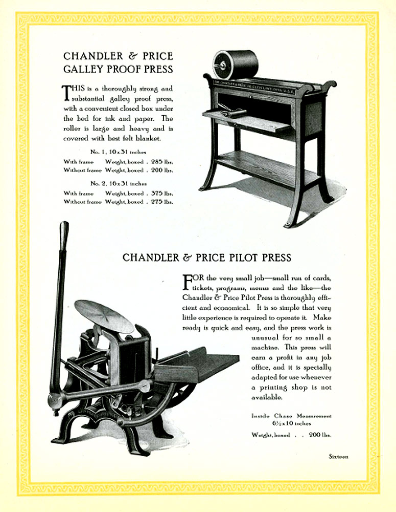 Chandler & Price Galley Proof Press 1914 Catalog