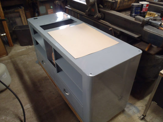 Vandercook Model 4 cabinet - sheet metal
                  repaired and re-painted